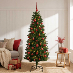 Tehisj&otilde;ulukuusk koos kaunistustega 150 cm 150 led-i soe valge