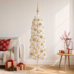 Kitsas kunstkuusk koos j&otilde;ulukuulidega 150 cm 150 led-i
