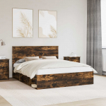 Voodi raam peaga suitsetatud tamm 160 x 200 cm tahke m&auml;nd