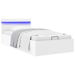 H&uuml;drauliline hoiukastiga voodiraam led valge kunstnahk 90x200