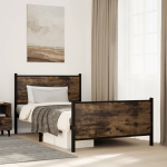 Metallist voodiraam ilma madratsita suitsutatud tamm 100x200 cm