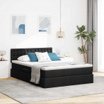 Voodi hoiukohaga ja madratsiga must 140 x 190 cm tehispuit