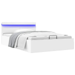 H&uuml;drauliline hoiukastiga voodiraam led valge kunstnahk 120x200