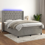 Kontinentaalvoodi madrats ja led, helehall, 140x200 cm, samet