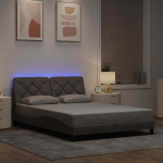 Voodiraam led-iga ilma madratsita, pruunikashall, 140x190cm, kangas