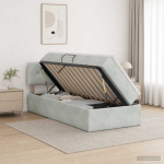 Laos voodi peaga helehall 90 x 200 cm samet