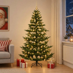 Kunstkuusk koos j&otilde;ulukuuliga 210 cm 300 led-i soe valge