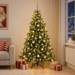 Kunstkuusk koos j&otilde;ulukuuliga 240 cm 300 led-i soe valge