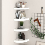 Ujuvad nurgariiulid 4 tk, k&otilde;rgl&auml;ikega valged, 25 x 25 x 3,8 cm, mdf