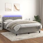 Kontinentaalvoodi madrats ja led, helehall, 140x200 cm, samet