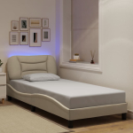 Voodiraam led-iga ilma madratsita hvar, kreemjas, 90x200 cm, kangas