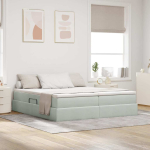 Voodi hoiukohaga ja madratsiga helehall 180 x 200 cm samet