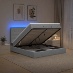 Ottomani voodi madratsi ja led-idega helehall 180 x 200 cm