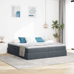 Voodi hoiukohaga ja madratsiga tumehall 180 x 200 cm samet