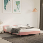 Voodiraam peatsiga ilma madratsita roosa 140x190 cm samet