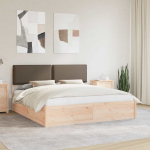 Voodiraam pehme peatoega pruunikashall 200 x 200 cm tahke m&auml;nd