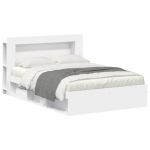 Voodiraam ladustamisega peaga valge 160 x 200 cm tehispuit