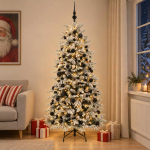 Kunstkuusk koos j&otilde;ulukuuliga 210 cm 300 led-i soe valge
