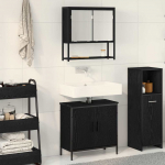 Vannitoa m&ouml;&ouml;bleset riiuliga ladustamisega 2 pcs must tehispuit