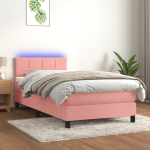 Kontinentaalvoodi madrats, led, roosa, 90x200 cm, samet