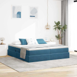 Voodi hoiukohaga ja madratsiga tumesinine 180 x 200 cm samet
