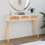 Konsoollaud, valge, 105x30x75 cm, m&auml;nnipuit/naturaalne rotang