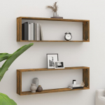 Seina kuubikriiulid 2 tk, suitsutatud tamm, 100 x 15 x 30 cm