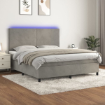 Kontinentaalvoodi madrats ja led, helehall, 160x200 cm, samet