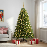 Tehisj&otilde;ulukuusk koos kaunistustega 210 cm 300 led-i soe valge
