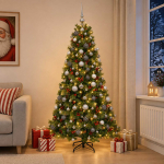 Kunstkuusk koos j&otilde;ulukuuliga 180 cm 300 led-i soe valge