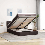 Ottomani voodi madratsita ja led, tumepruun, 140x190cm, kangas