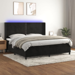 Kontinentaalvoodi madrats ja led, must, 200x200 cm, samet