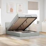 Ottomani voodi madratsiga ja led, helehall, 140x190cm, samet