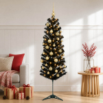Kitsas kunstkuusk koos j&otilde;ulukuulidega 150 cm 150 led-i
