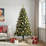 Tehisj&otilde;ulukuusk koos kaunistustega 210 cm 300 led-i soe valge