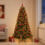 Kunstkuusk koos j&otilde;ulukuuliga 210 cm 300 led-i soe valge