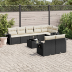 9-osaline aiadiivani komplekt patjadega, must, pol&uuml;rotang