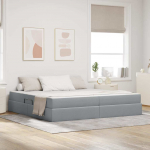 Voodi hoiukohaga ja madratsiga helehall 200 x 200 cm pol&uuml;ester