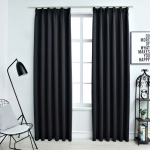 Pimendavad kardinad konksudega, 2 tk, must, 140 x 175 cm