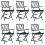 Kokkupandavad aiatoolid, 6 tk, patjadega, akaatsiapuit