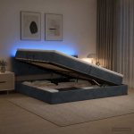 Led-iga voodiraam koos madratsiga tumehall 200 x 200 cm samet
