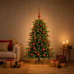 Kunstkuusk koos j&otilde;ulukuuliga 120 cm 150 led-i soe valge