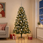 Tehisj&otilde;ulukuusk koos kaunistustega 210 cm 300 led-i soe valge