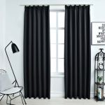 Pimendavad kardinad konksudega, 2 tk, must, 140 x 245 cm