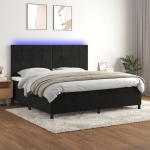 Kontinentaalvoodi madrats ja led, must, 200x200 cm, samet
