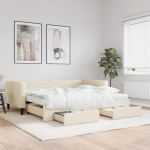 Diivanvoodi v&auml;ljat&otilde;mmatava osaga, kreemjas, 90x200 cm, kangas