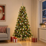 Kunstkuusk koos j&otilde;ulukuuliga 180 cm 300 led-i soe valge