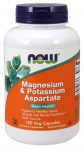 NOW FOODS Magneesiumi- ja kaaliumiaspiraat - magneesium, tauriin ja kaalium (120 kapslit).