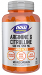 NOW FOODS L-arginiin 500 mg + L-tsitrulliin 250 mg (120 kapslit)