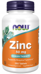 NOW FOODS Zinc 50 mg - tsinkgl&uuml;konaat (250 tabletti).